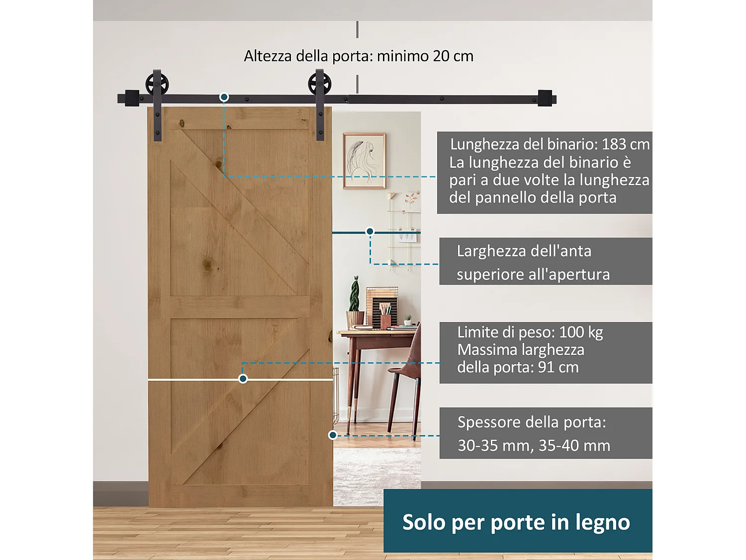 Kit porta scorrevole completo in acciaio al carbonio caffè