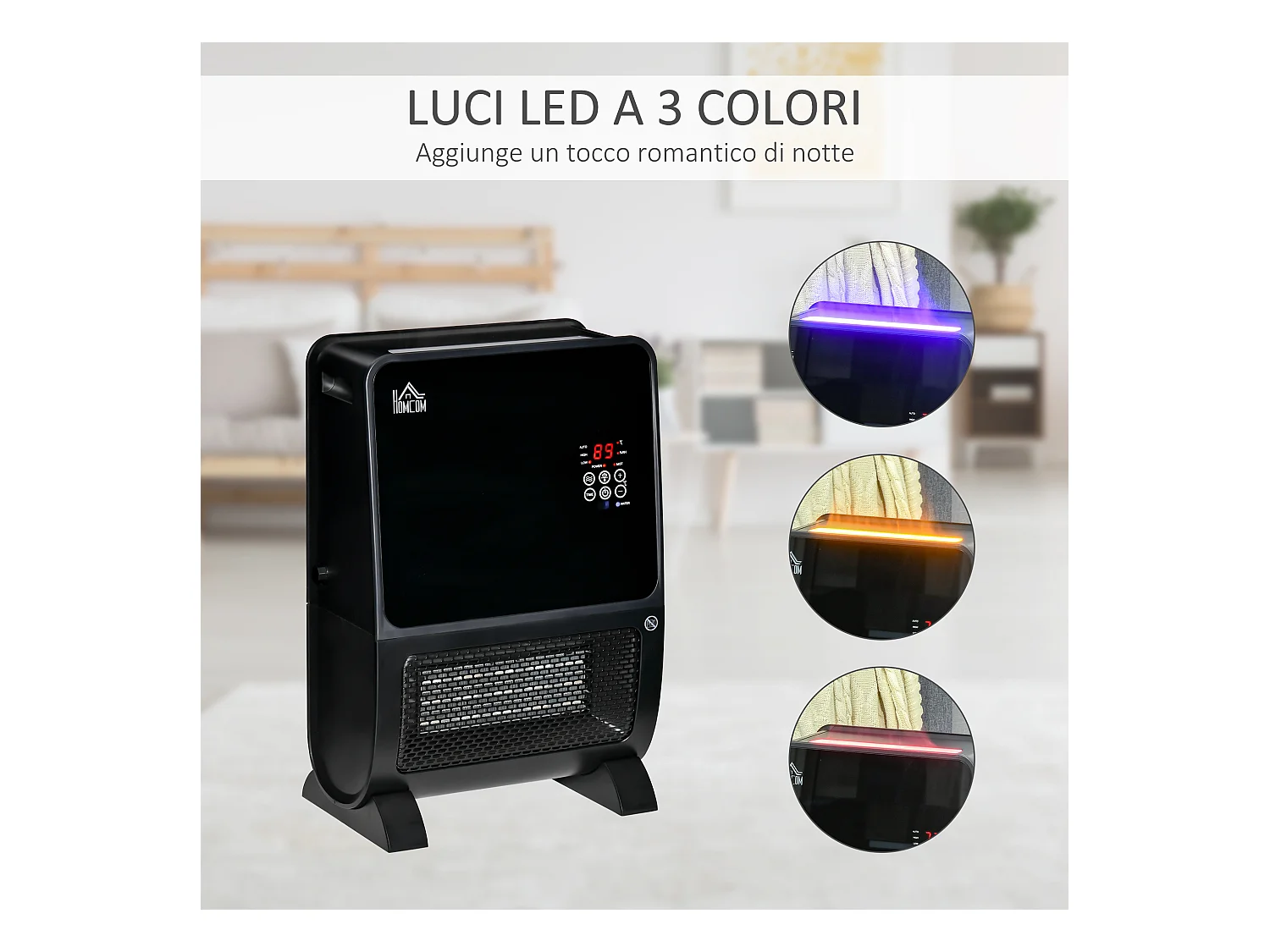 Stufa ceramica umidificatore con telecomando luce led e timer