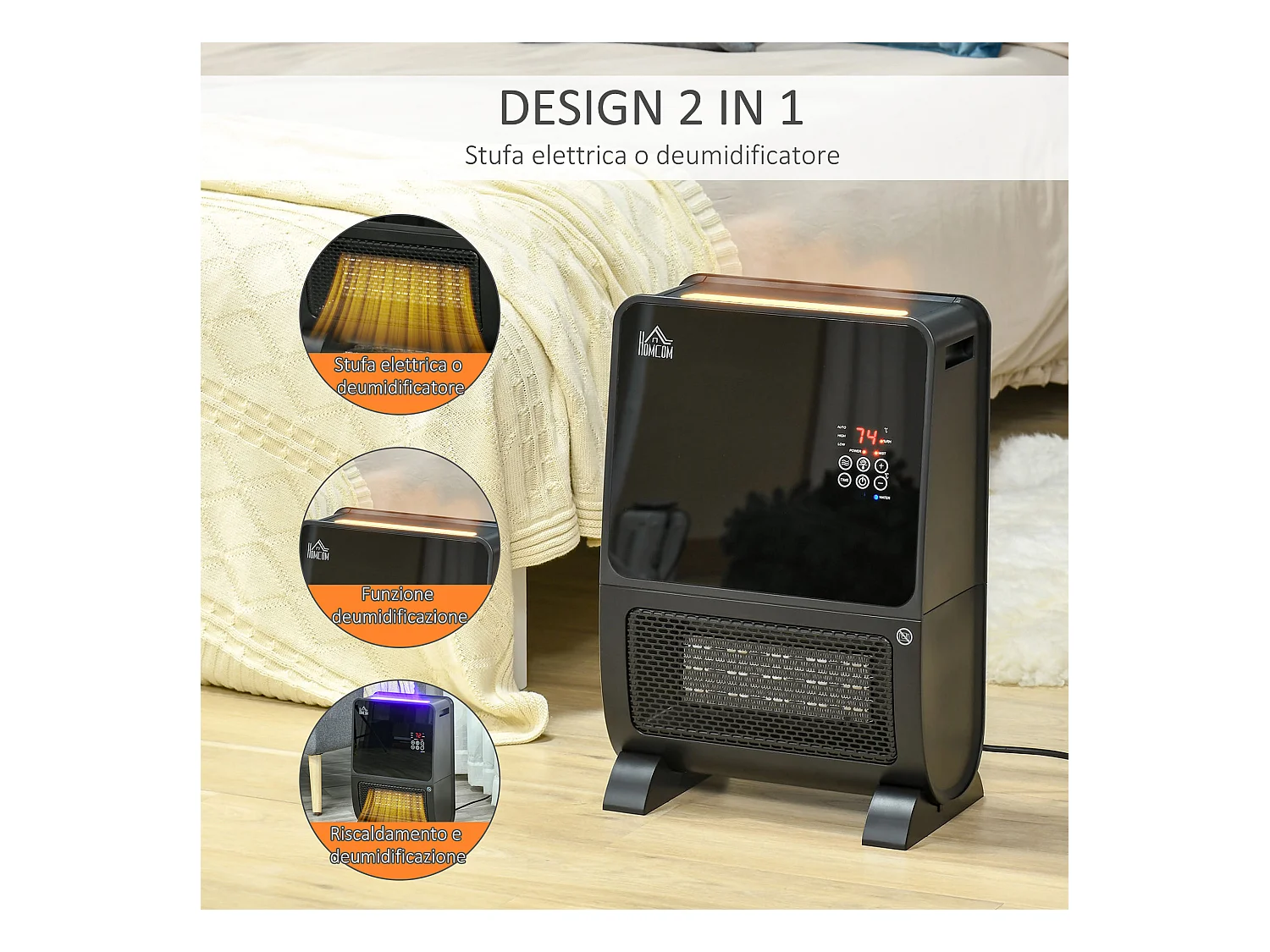 Stufa ceramica umidificatore con telecomando luce led e timer