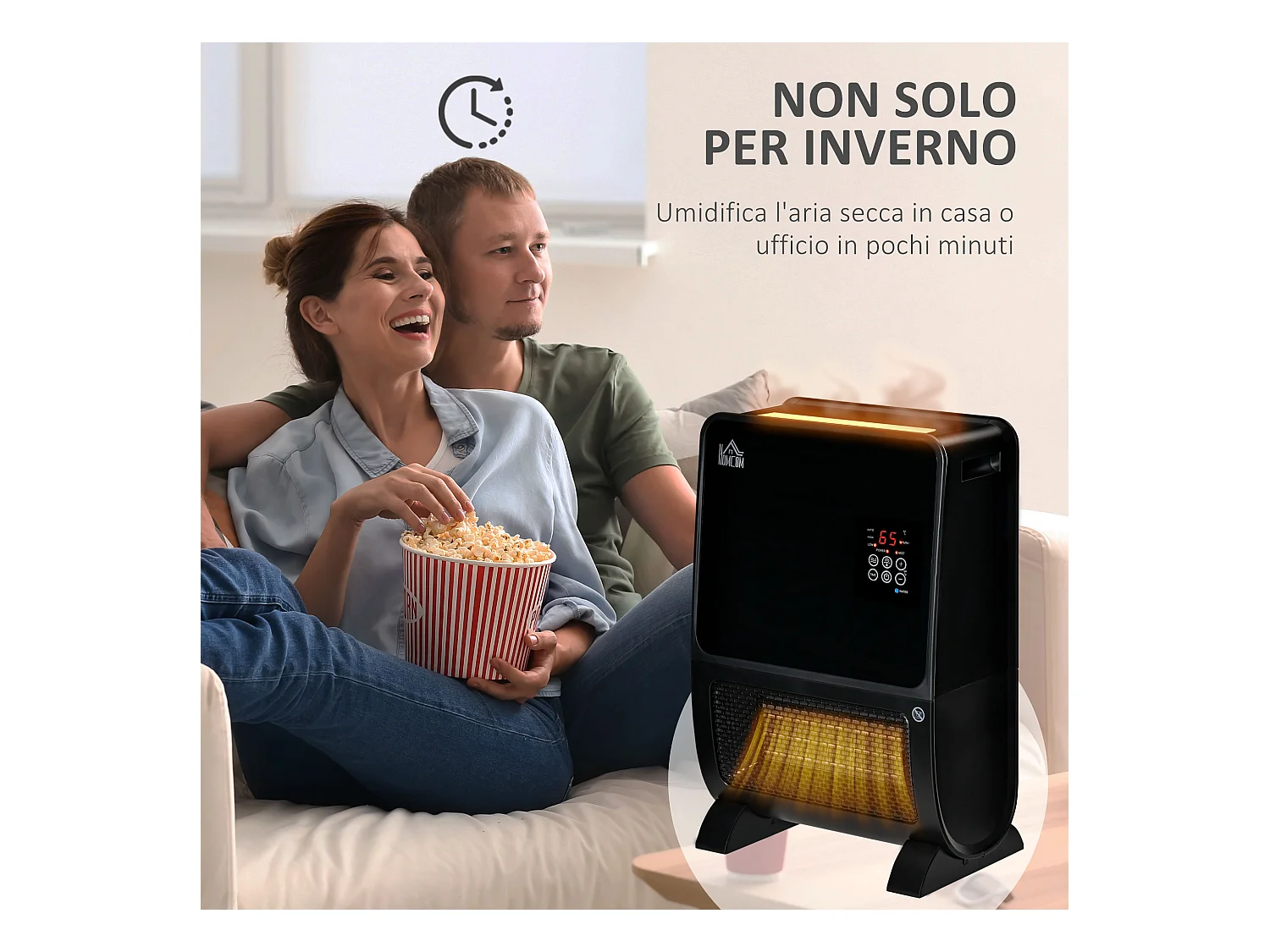 Stufa ceramica umidificatore con telecomando luce led e timer