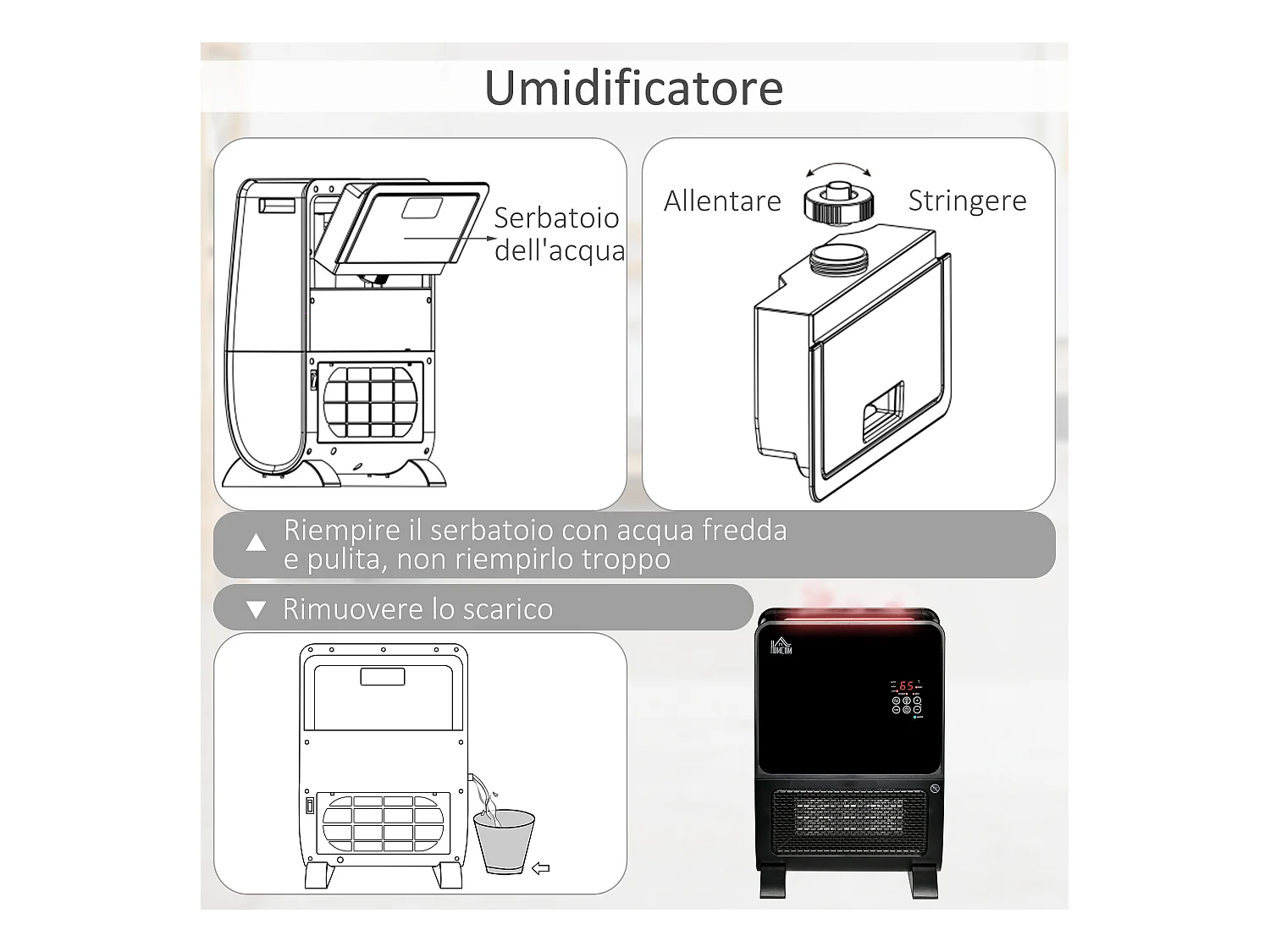 Stufa ceramica umidificatore con telecomando luce led e timer