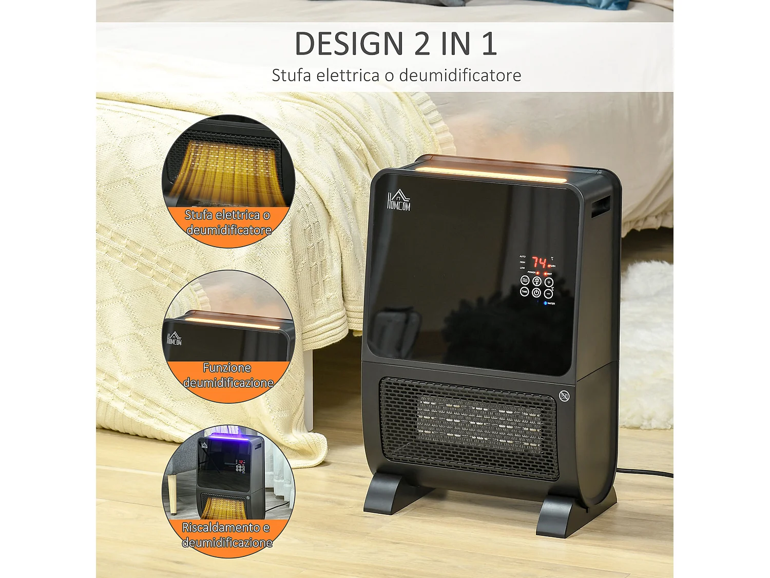 Stufa ceramica umidificatore con telecomando luce led e timer