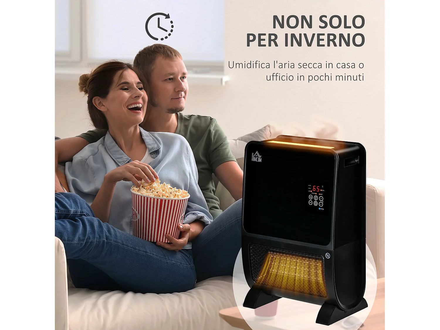 Stufa ceramica umidificatore con telecomando luce led e timer