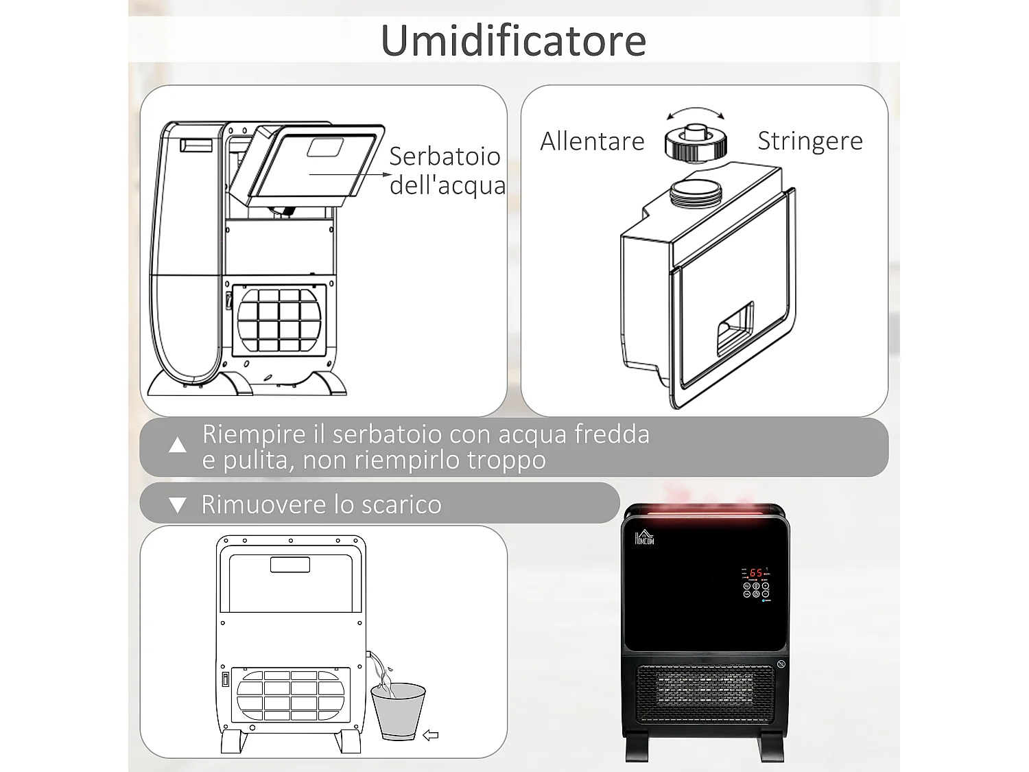 Stufa ceramica umidificatore con telecomando luce led e timer