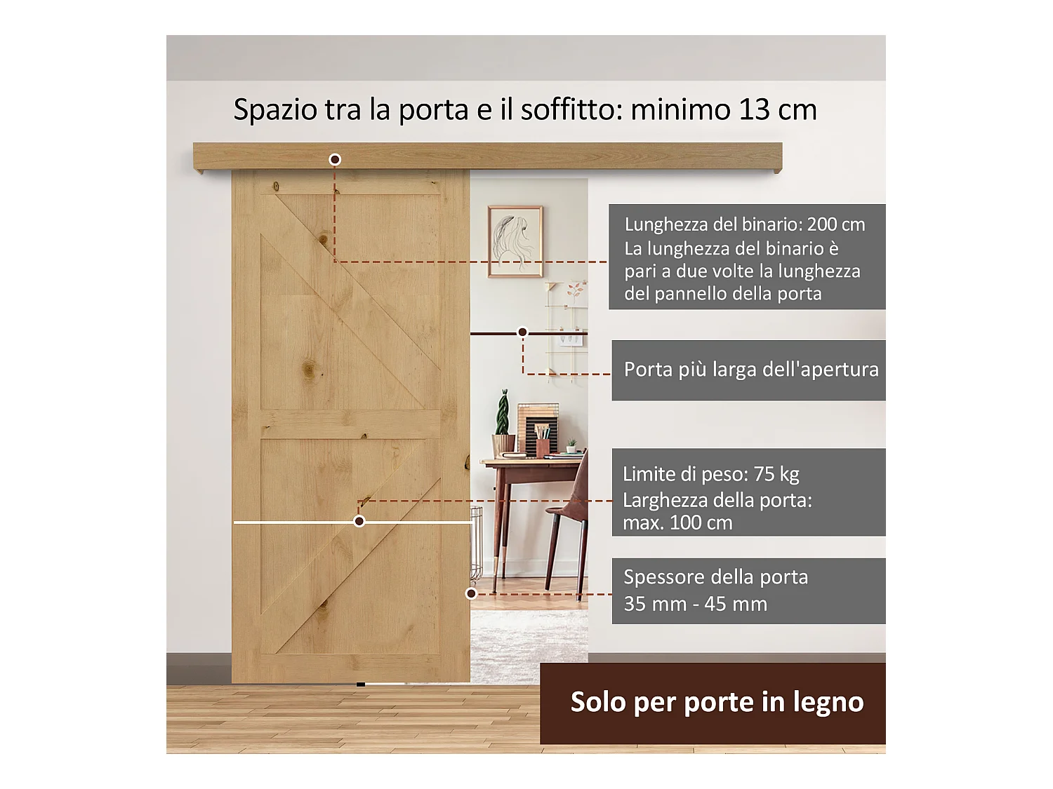 Binario per porte scorrevoli stile country con kit di montaggio