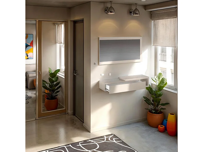 Mueble de recibidor con espejo Derek SH Blanco Roto