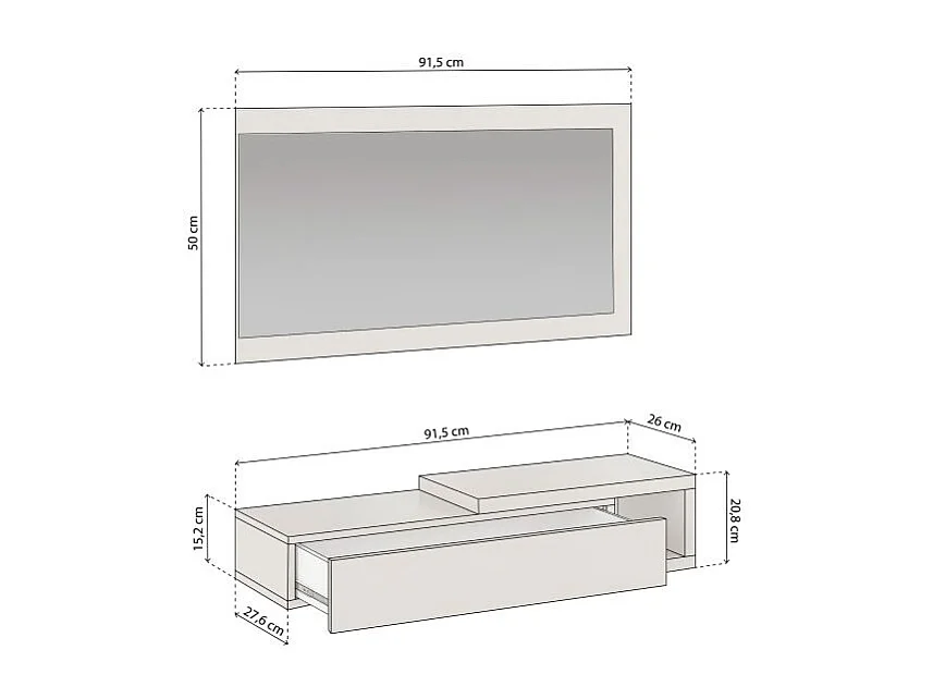 Mueble de recibidor con espejo Derek SH Blanco Roto