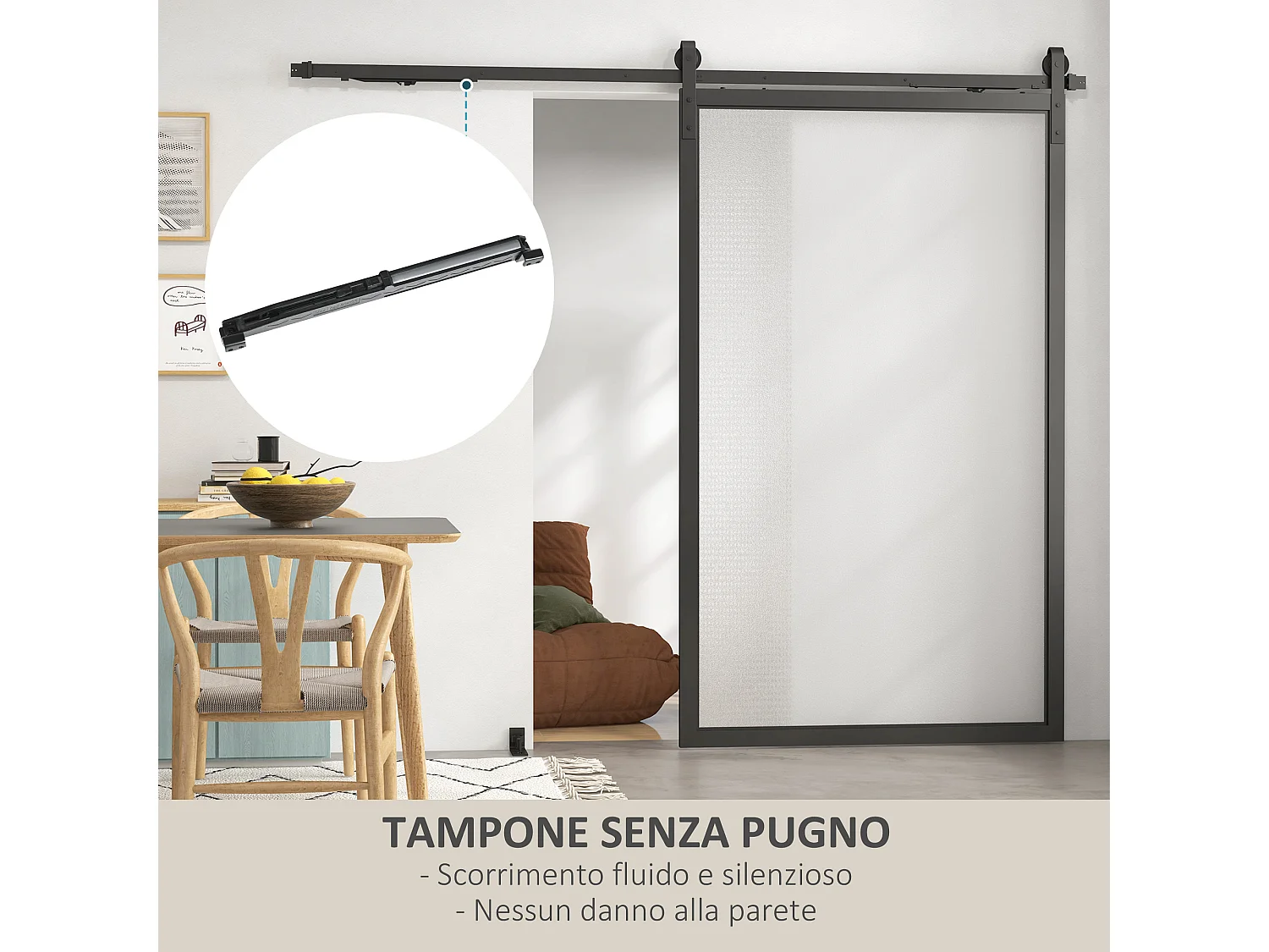 Kit porta scorrevole 90kg max in acciaio nero con accessori