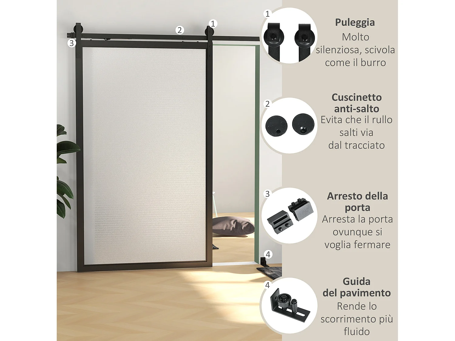 Kit porta scorrevole 90kg max in acciaio nero con accessori