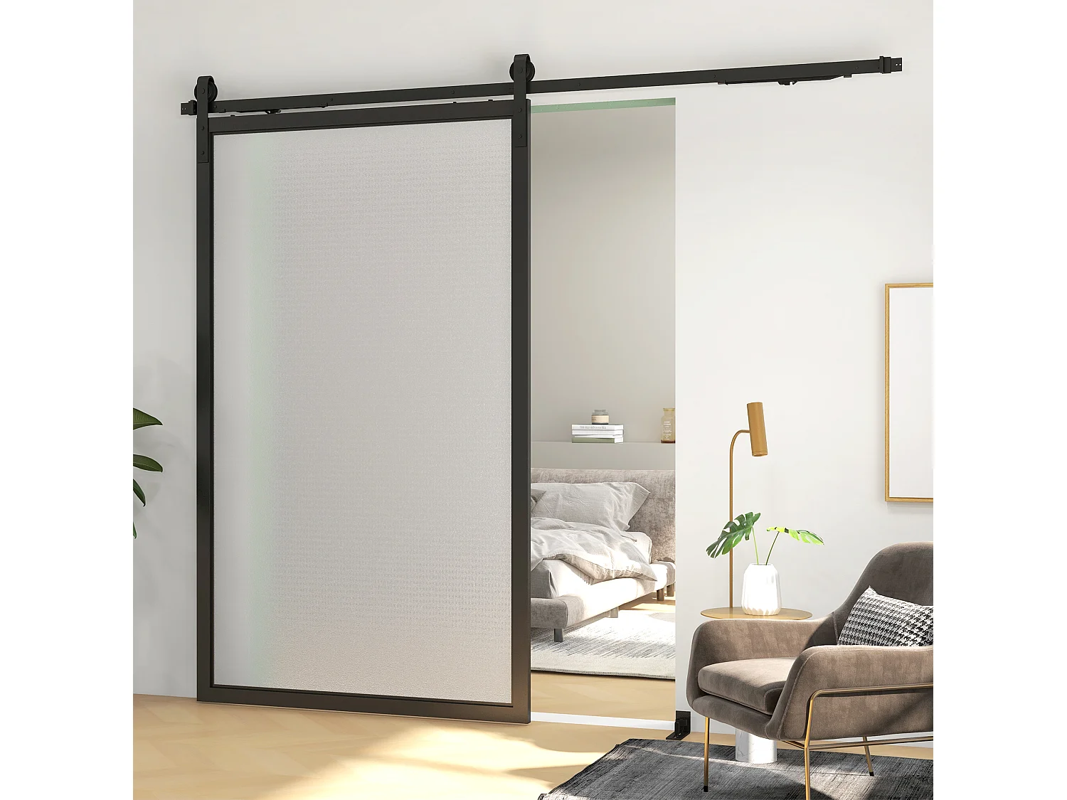 Kit porta scorrevole 90kg max in acciaio nero con accessori