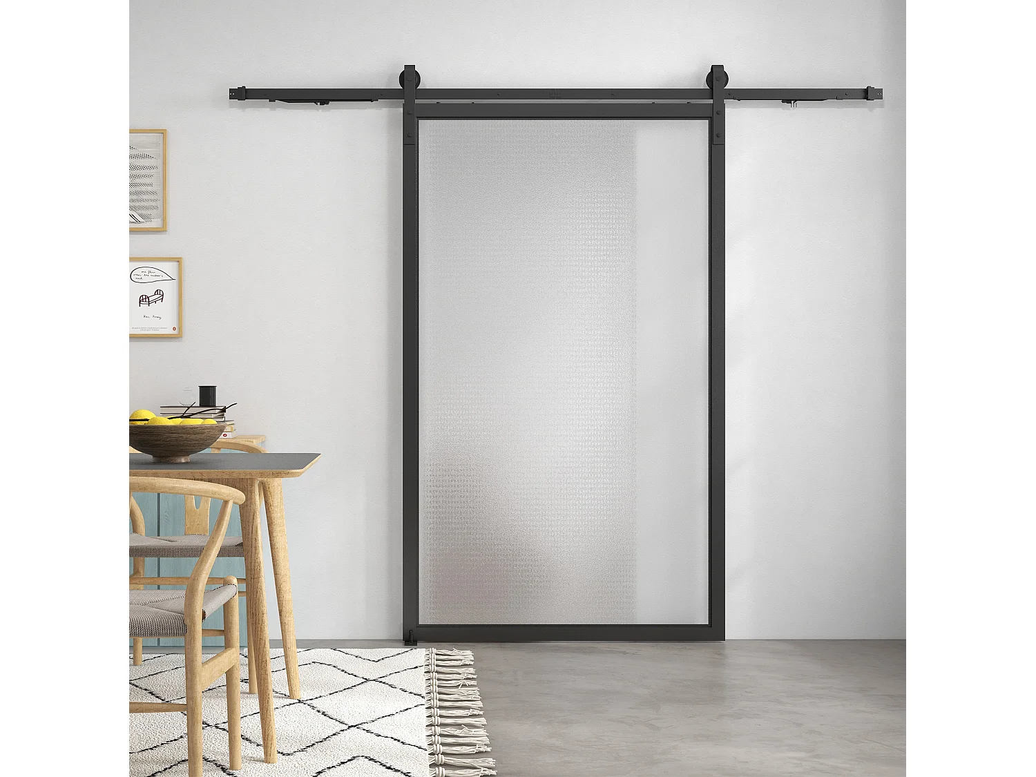 Kit porta scorrevole 90kg max in acciaio nero con accessori