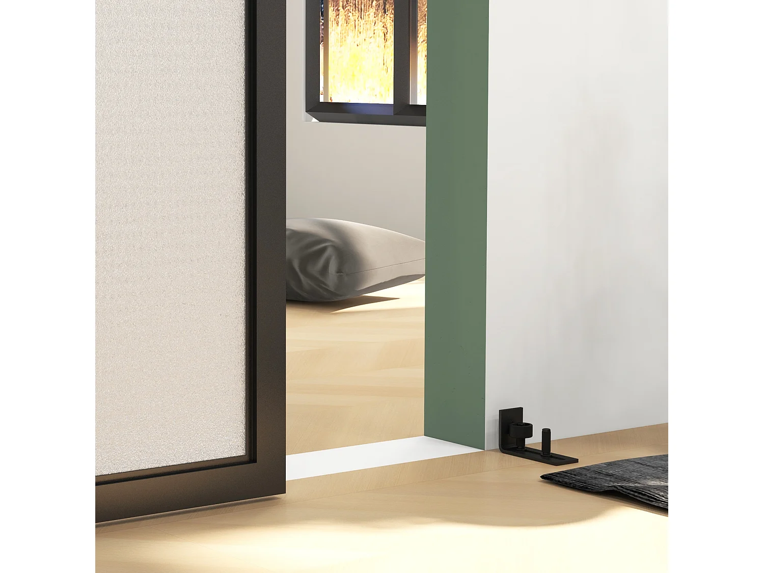 Kit porta scorrevole 90kg max in acciaio nero con accessori