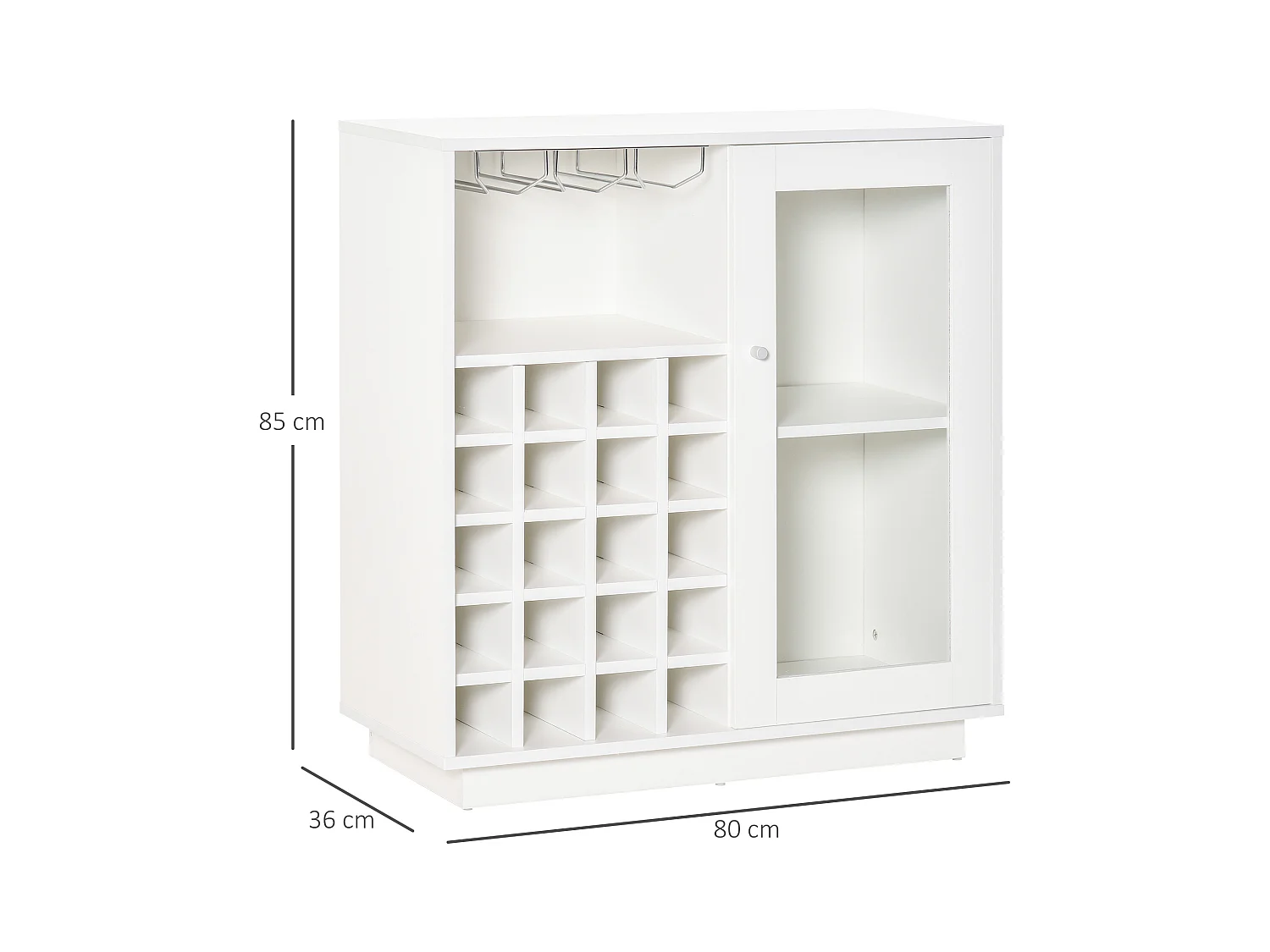 Mobile portabottiglie con porta calici e armadietto per 20 vini