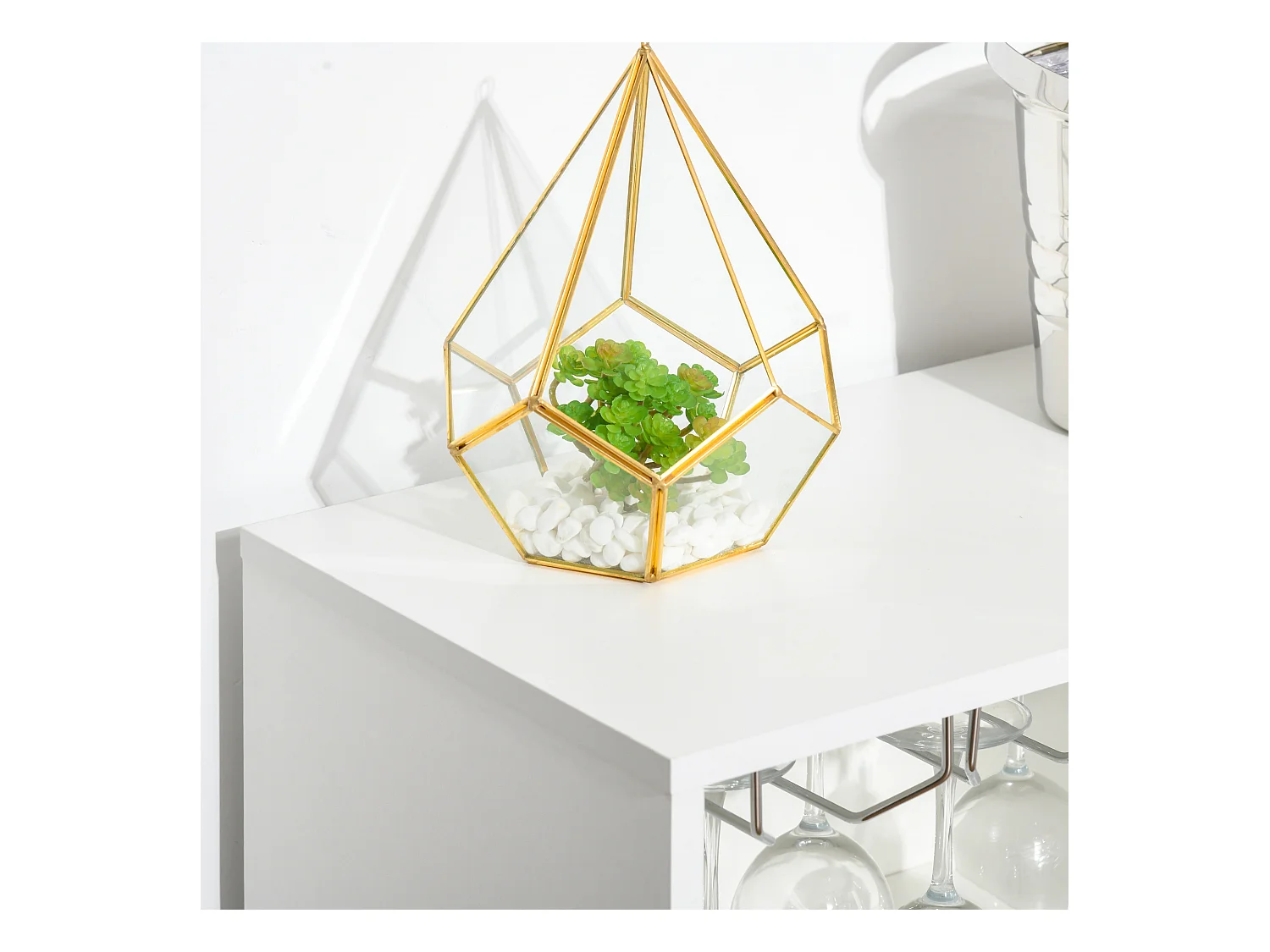 Mobile portabottiglie con porta calici e armadietto per 20 vini