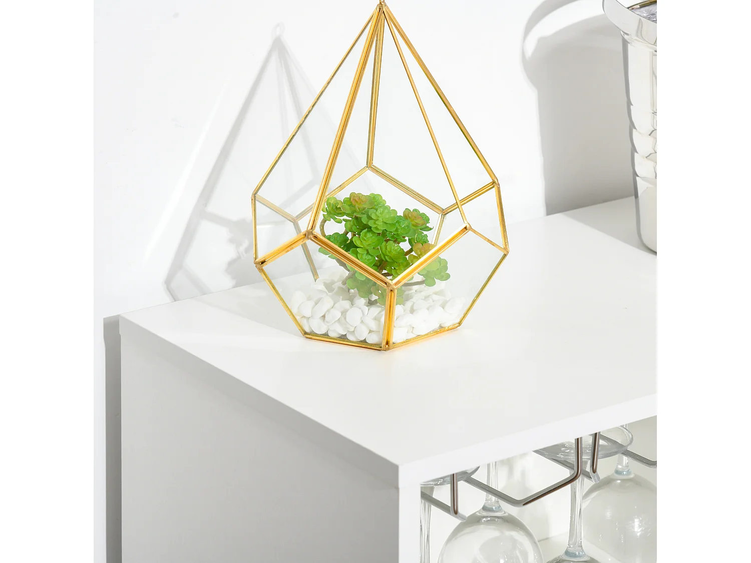 Mobile portabottiglie con porta calici e armadietto per 20 vini