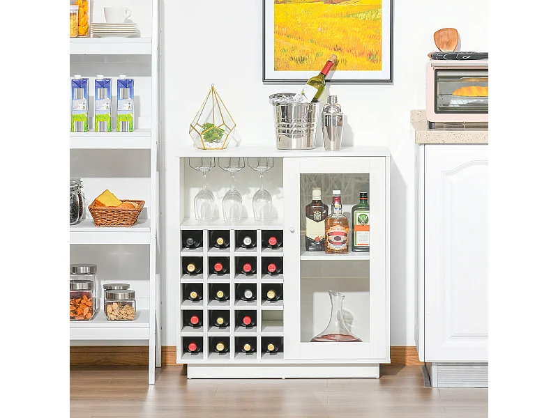 Mobile portabottiglie con porta calici e armadietto per 20 vini