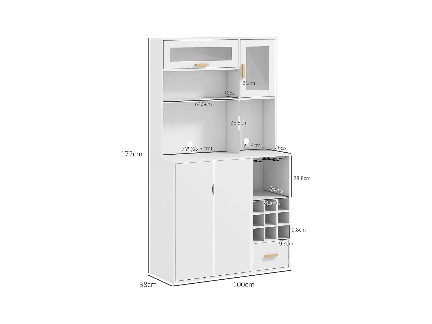 Mobile dispensa con portabottiglie armadietti ripiani cassetto bianco