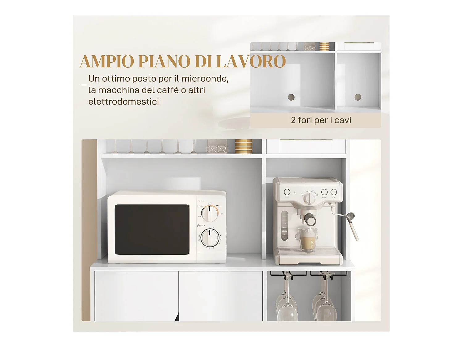 Mobile dispensa con portabottiglie armadietti ripiani cassetto bianco