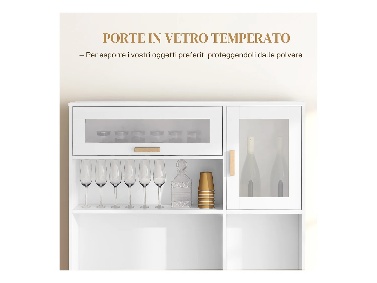Mobile dispensa con portabottiglie armadietti ripiani cassetto bianco