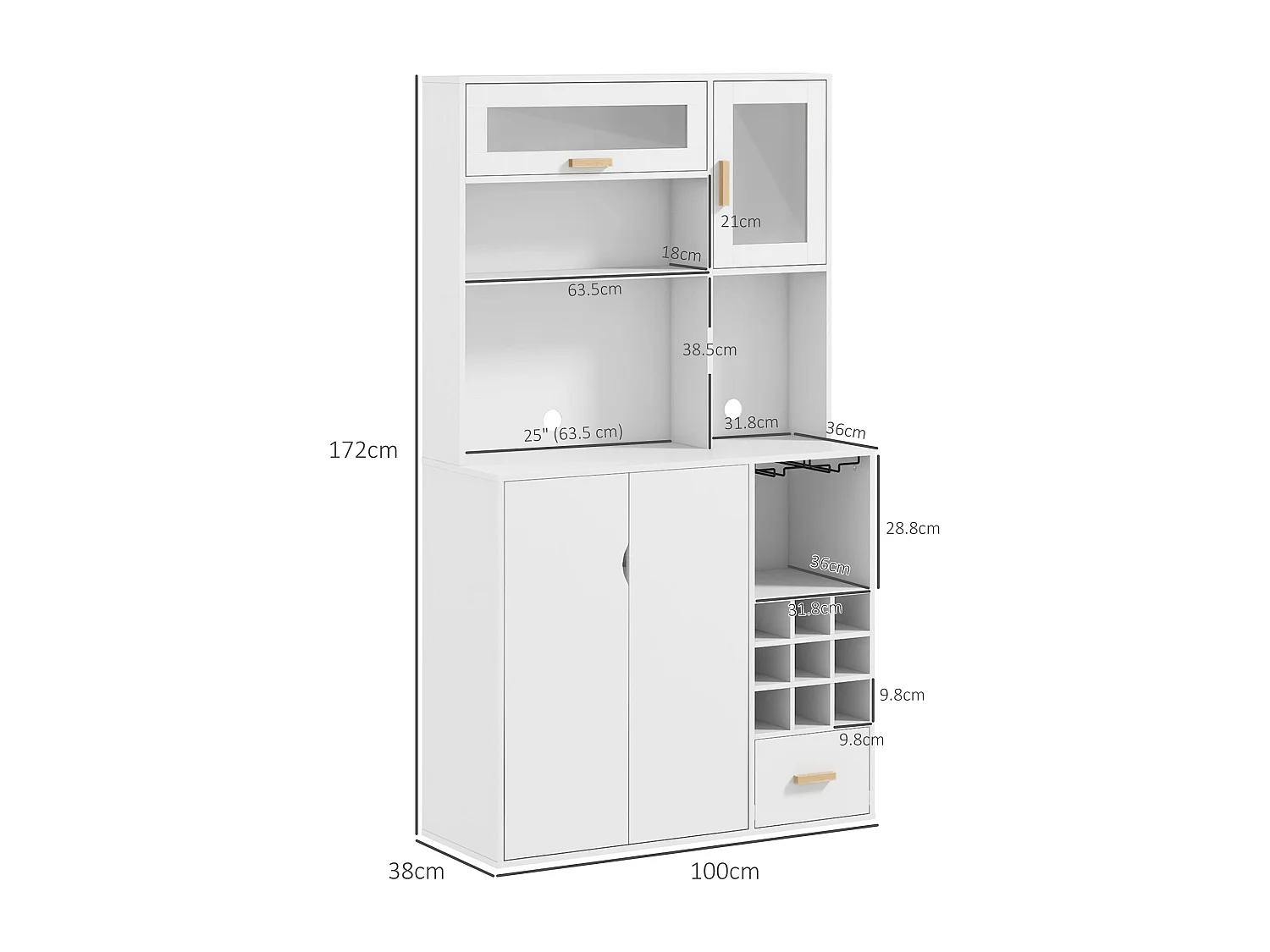 Mobile dispensa con portabottiglie armadietti ripiani cassetto bianco
