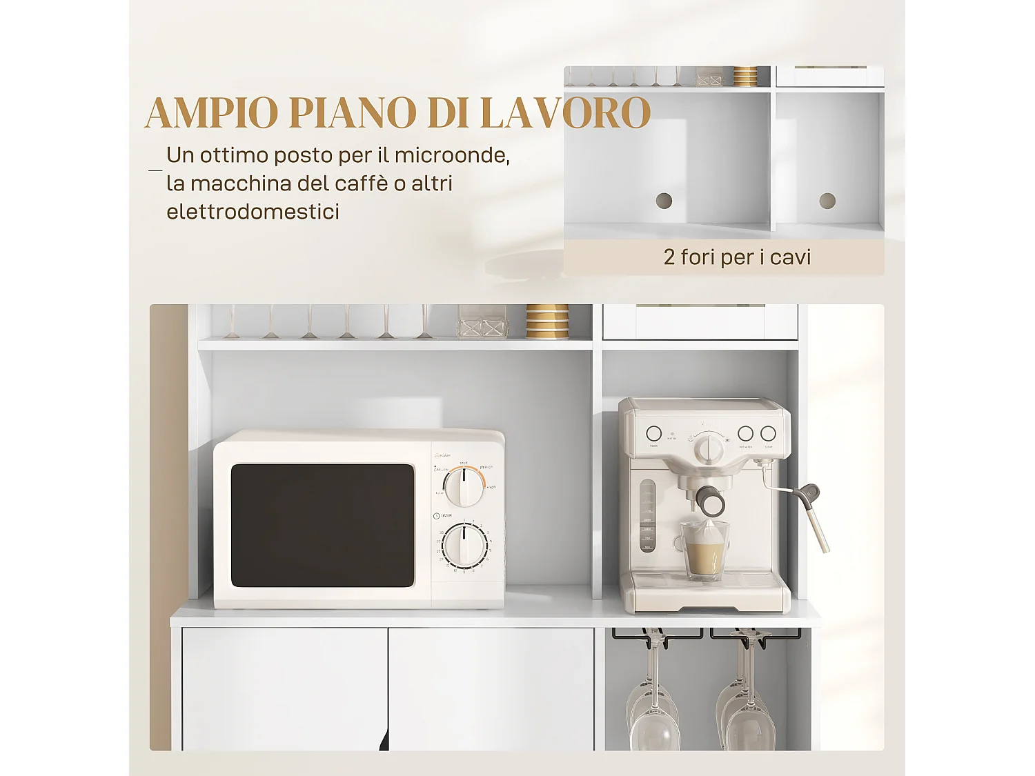 Mobile dispensa con portabottiglie armadietti ripiani cassetto bianco