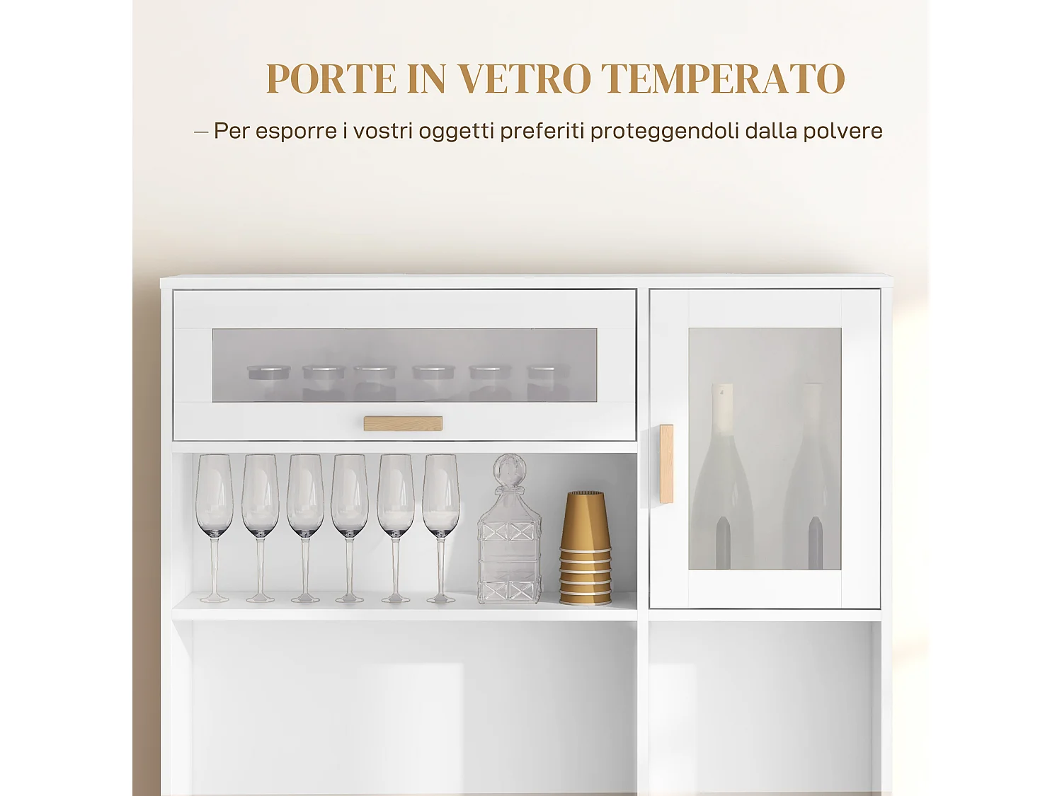 Mobile dispensa con portabottiglie armadietti ripiani cassetto bianco