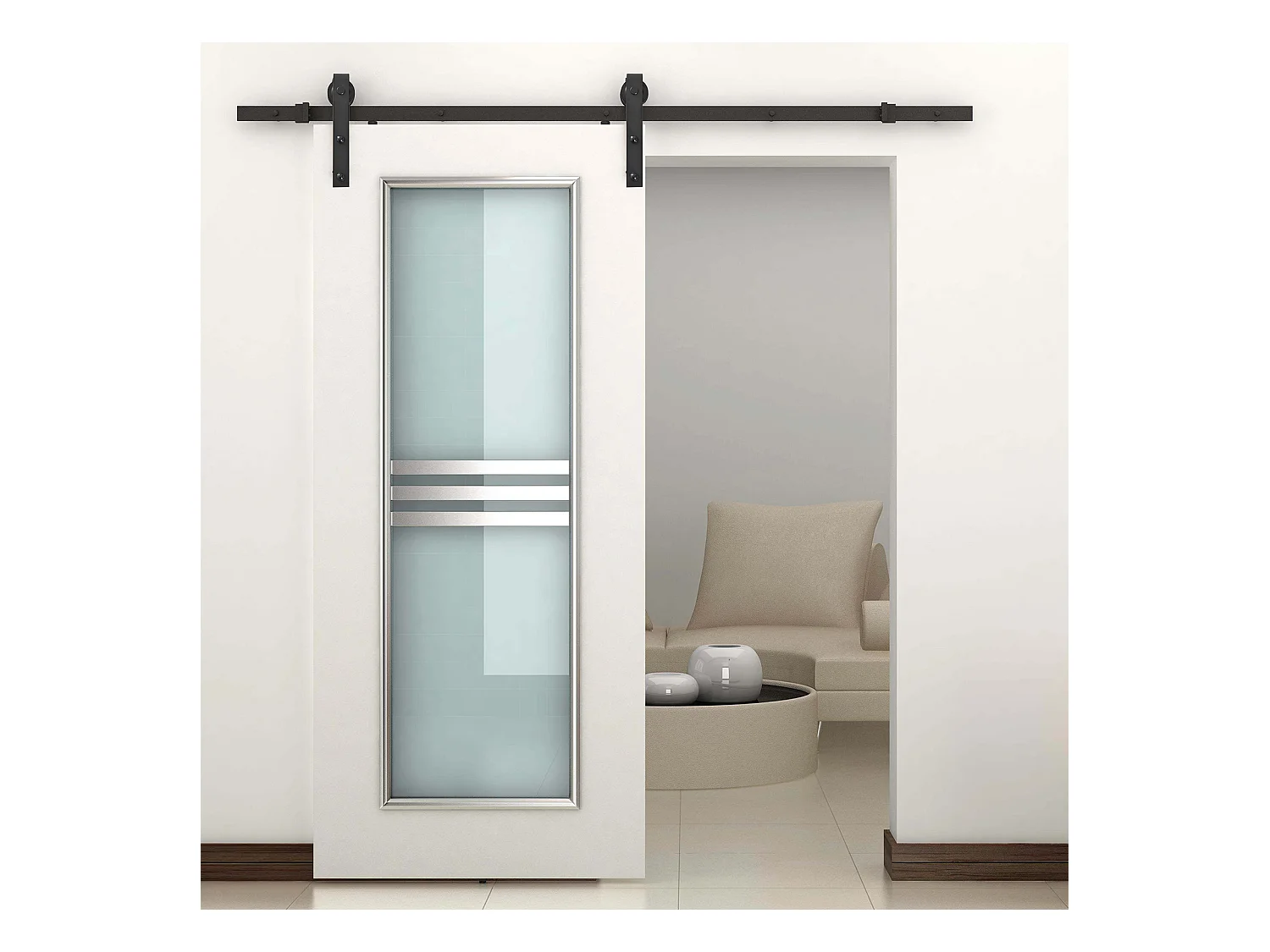 Binario per porta scorrevole con spessore 3.4-4 cm con kit accessori