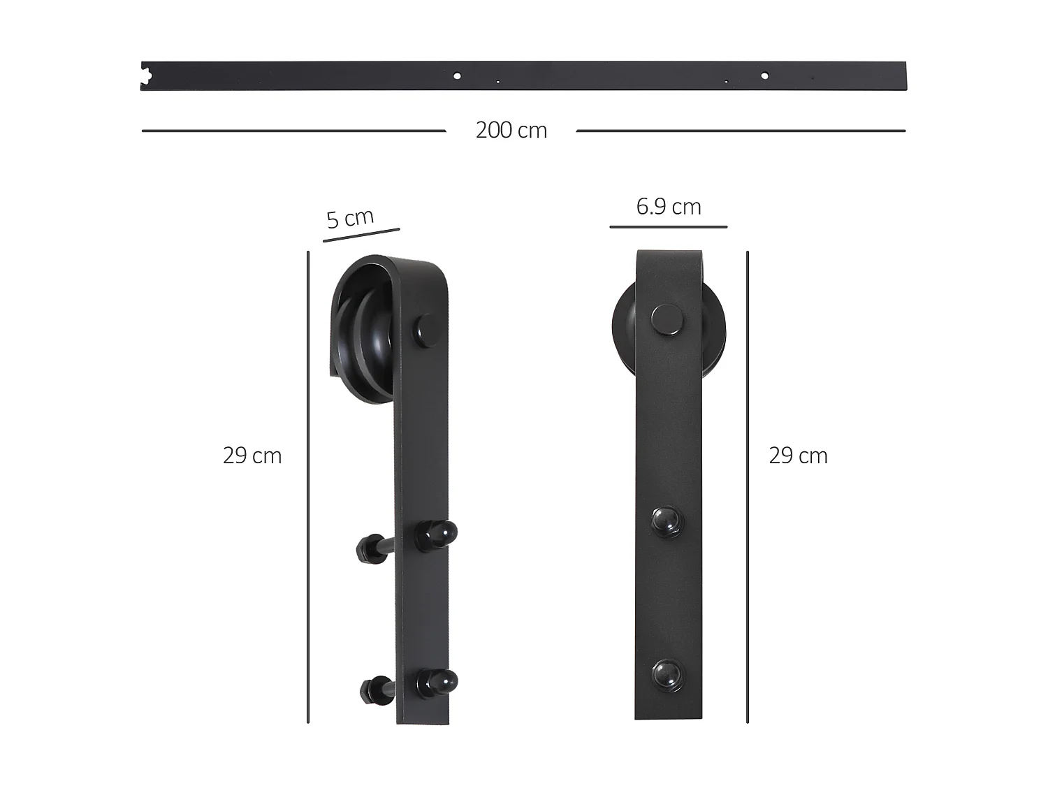 Binario per porta scorrevole con spessore 3.4-4 cm con kit accessori