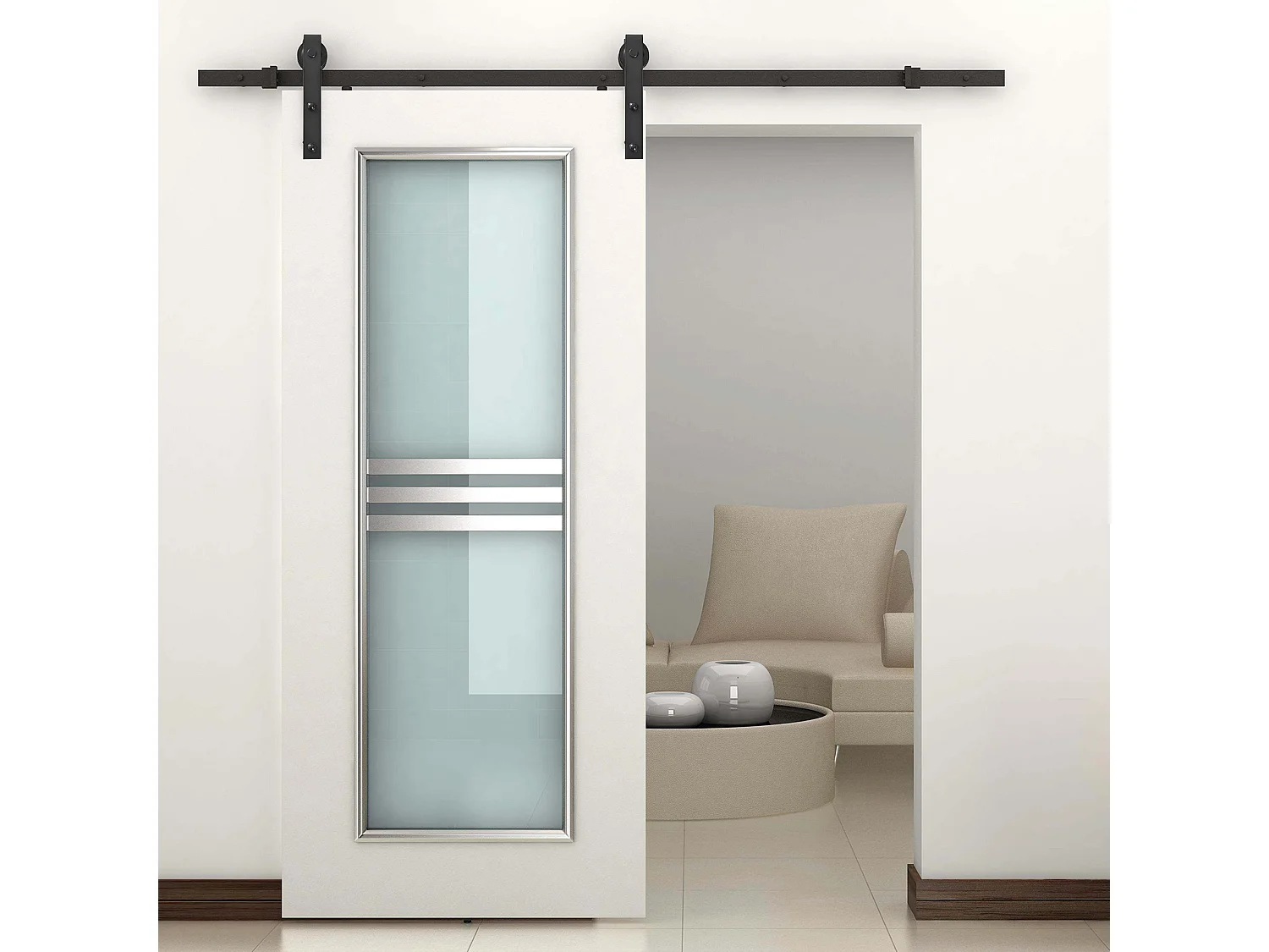 Binario per porta scorrevole con spessore 3.4-4 cm con kit accessori