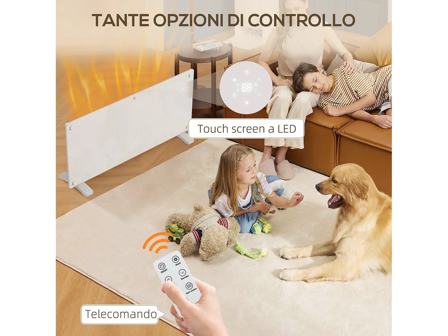 Riscaldatore 2000w con temperatura regolabile timer telecomando bianco