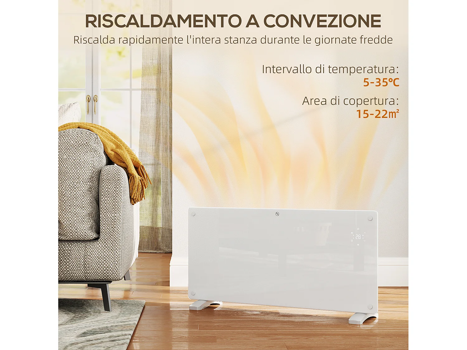 Riscaldatore 2000w con temperatura regolabile timer telecomando bianco