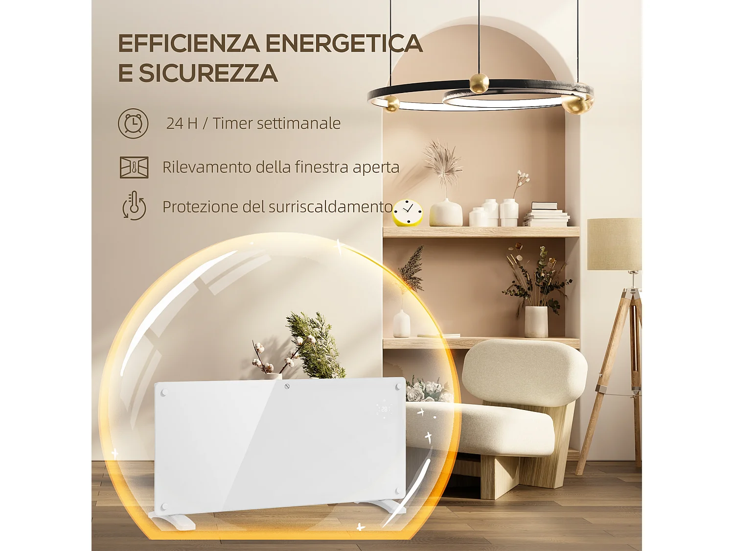 Riscaldatore 2000w con temperatura regolabile timer telecomando bianco