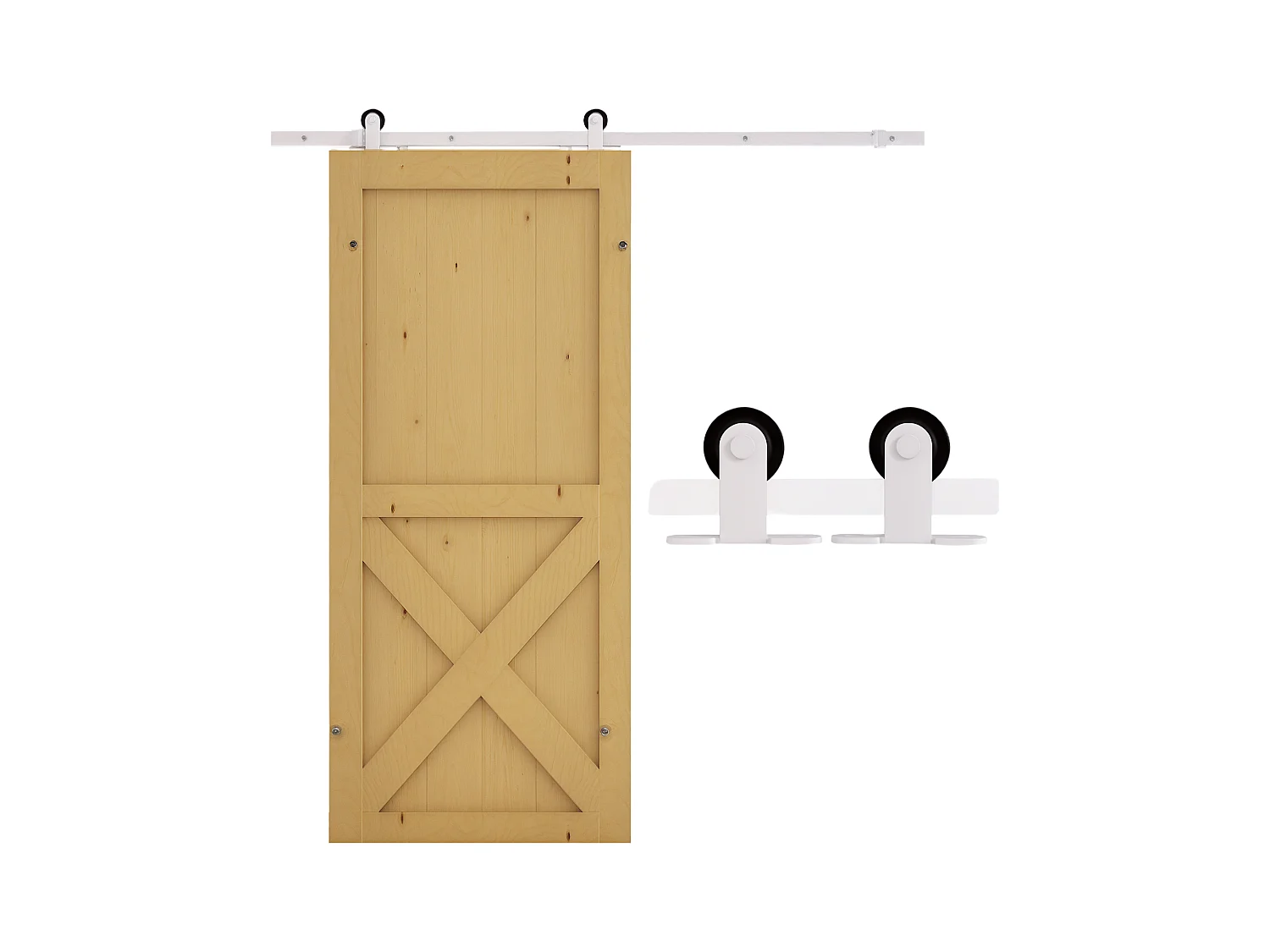 Kit per porta scorrevole con binario e rotelle in acciaio bianco