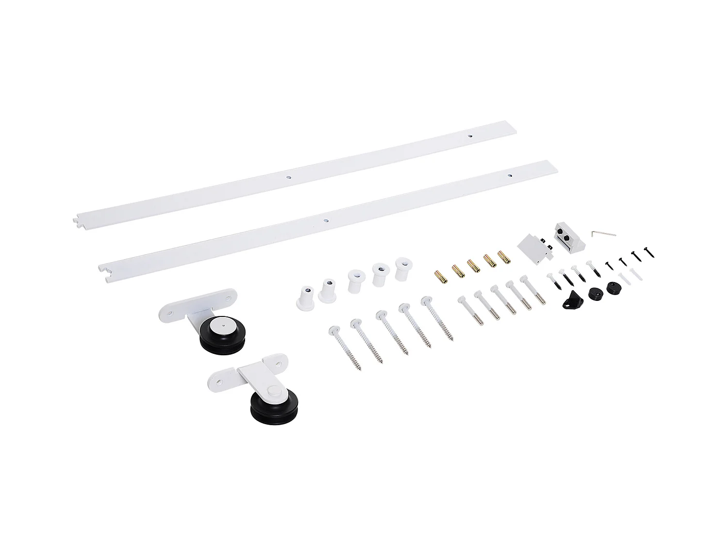 Kit per porta scorrevole con binario e rotelle in acciaio bianco