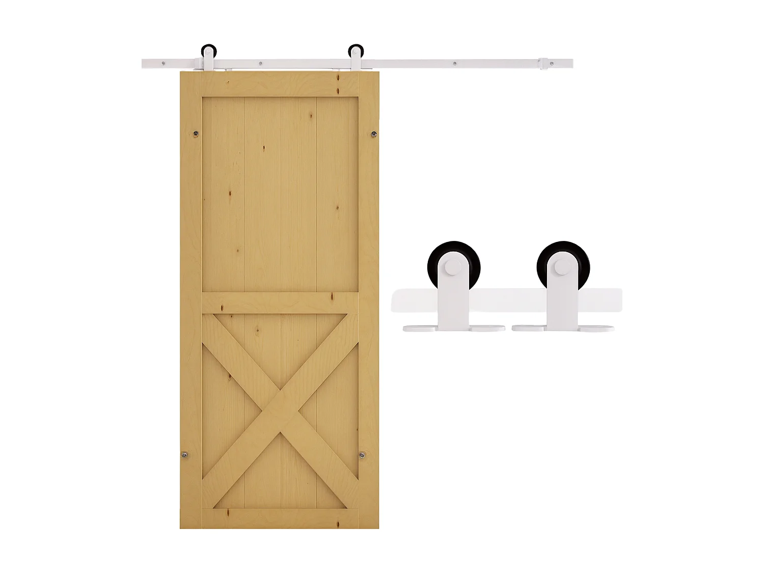 Kit per porta scorrevole con binario e rotelle in acciaio bianco