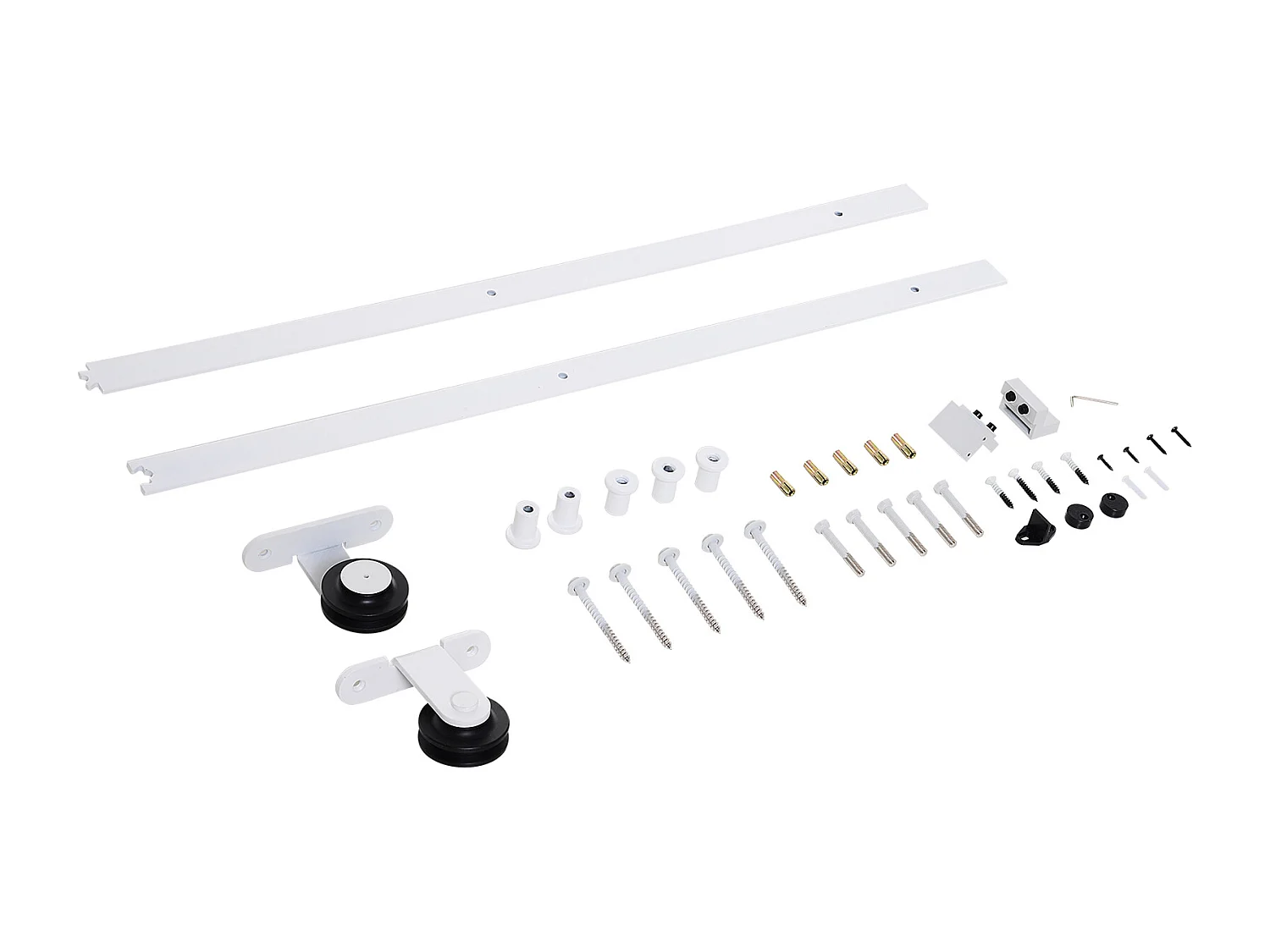 Kit per porta scorrevole con binario e rotelle in acciaio bianco