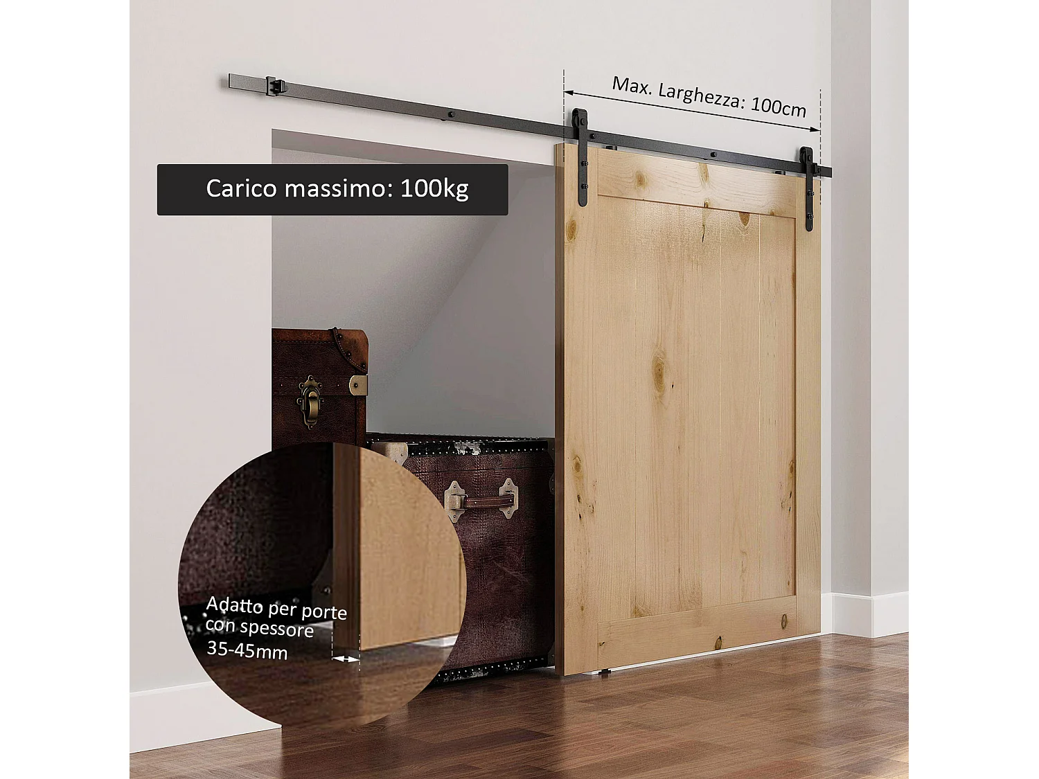 Binario per porta scorrevole kit montaggio completo nero