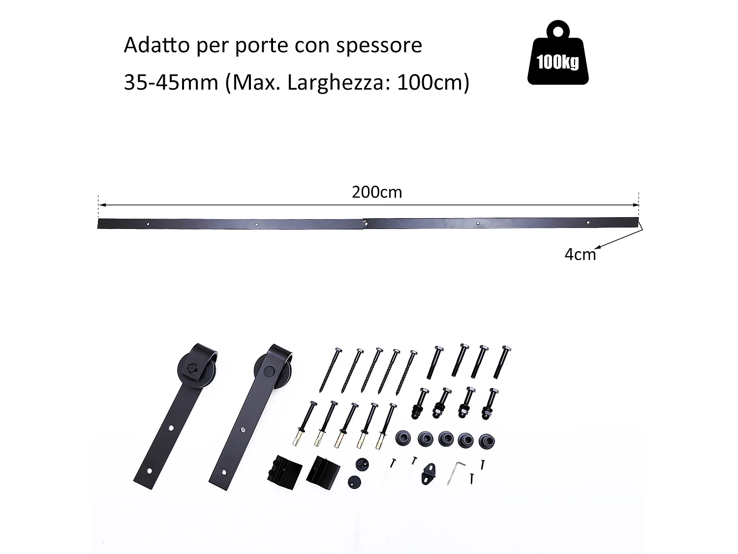 Binario per porta scorrevole kit montaggio completo nero