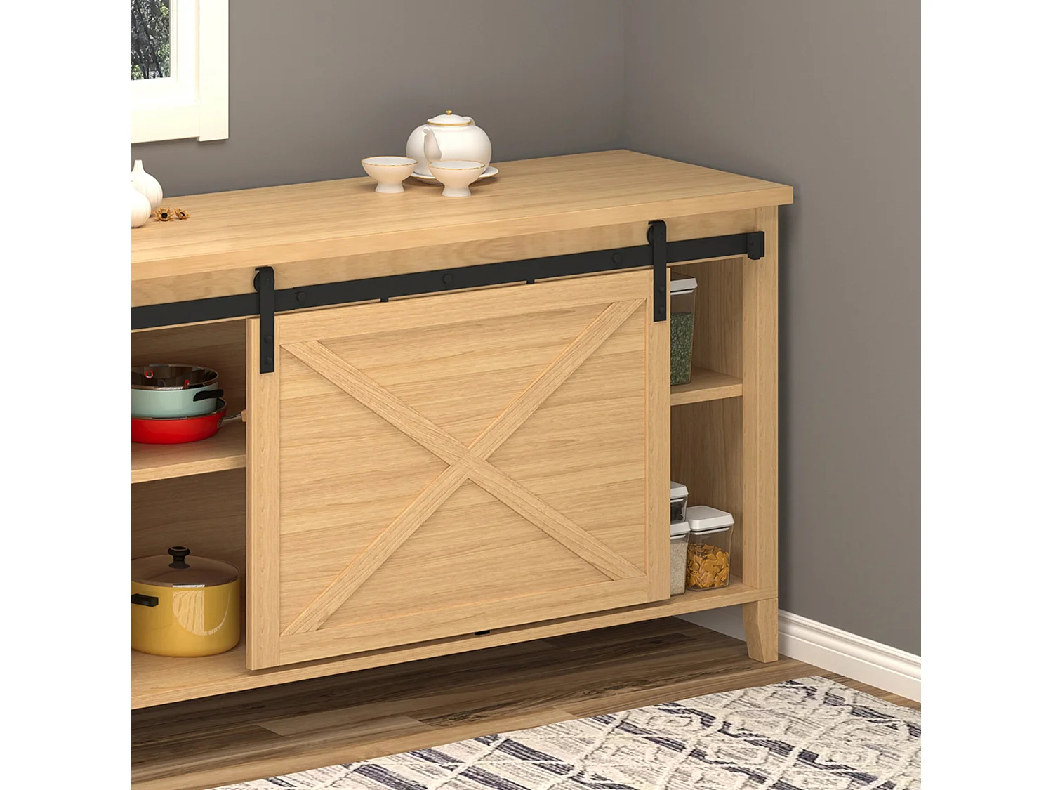 Kit per porta scorrevole stile da 200cm in acciaio nero