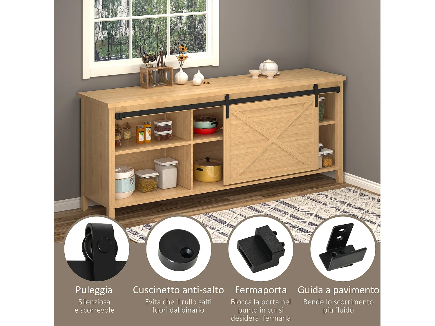 Kit per porta scorrevole stile da 200cm in acciaio nero