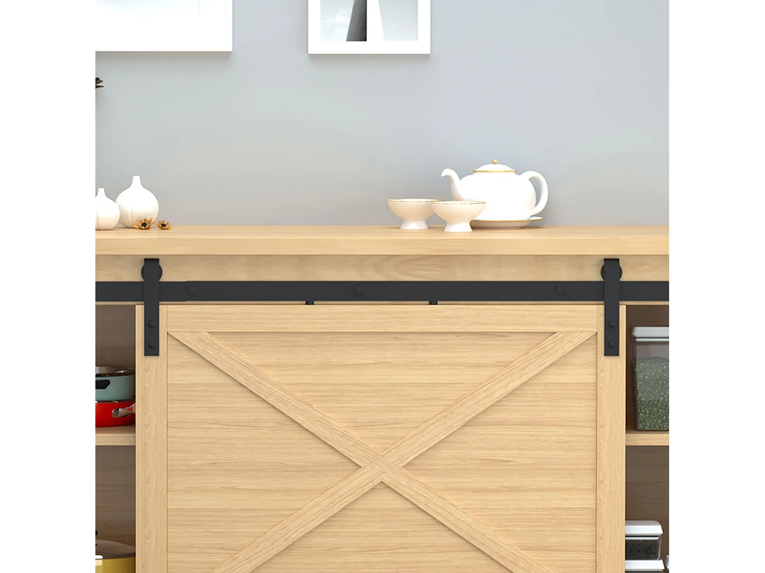 Kit per porta scorrevole stile da 200cm in acciaio nero