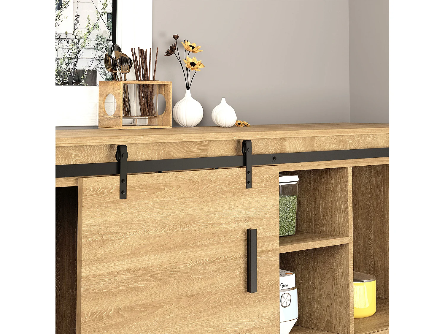 Kit per porta scorrevole stile da 200cm in acciaio nero