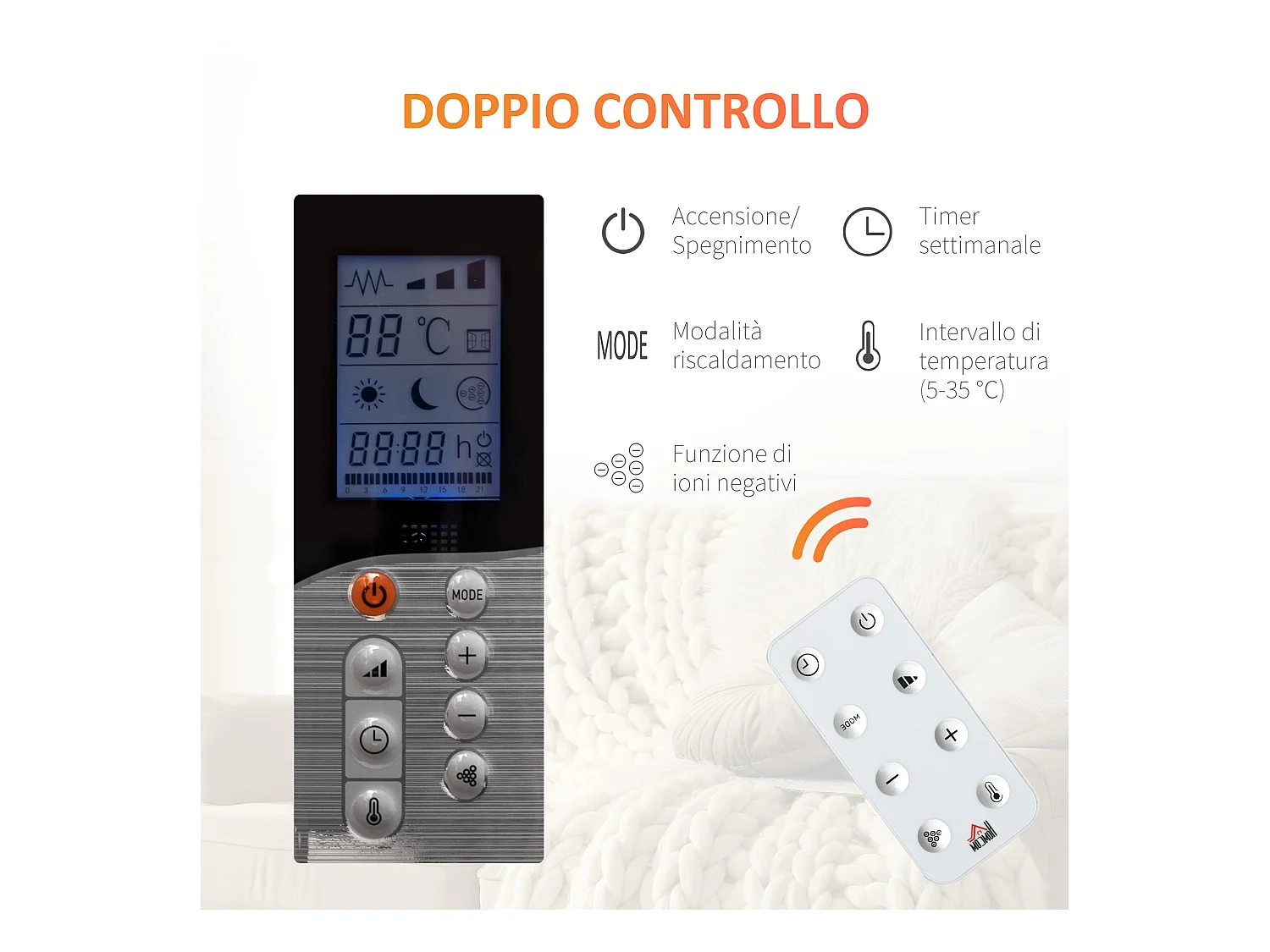 Stufetta elettrica 1000/2000w con timer impostazioni di calore