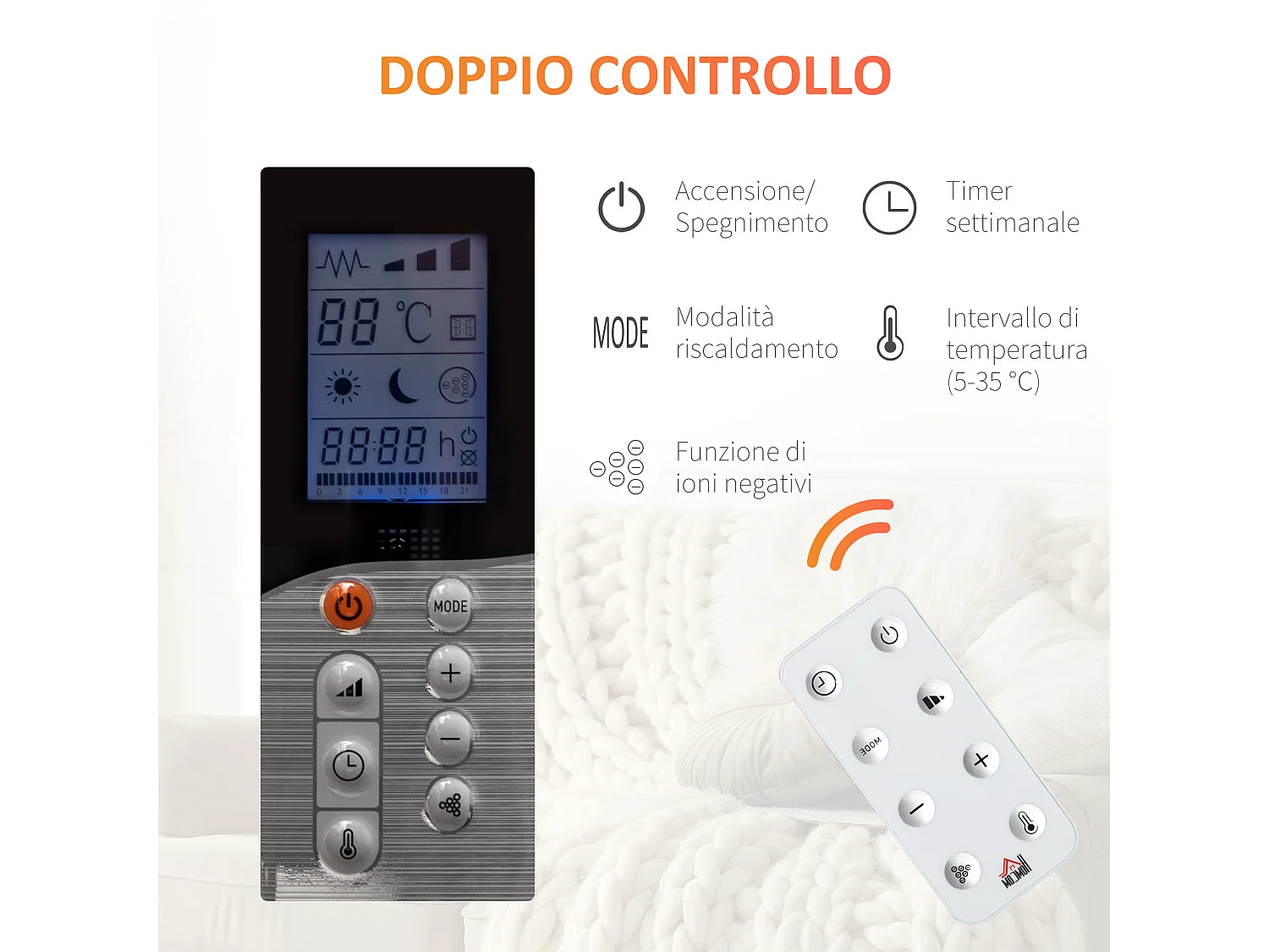 Stufetta elettrica 1000/2000w con timer impostazioni di calore