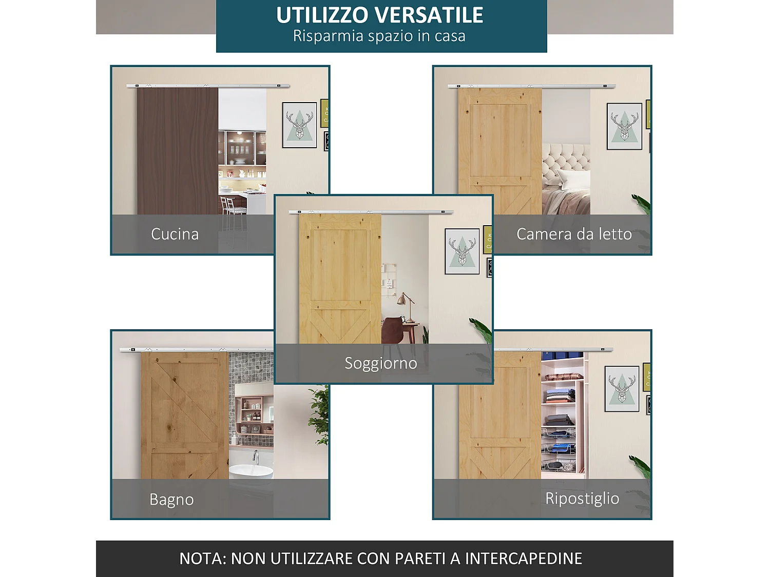 Kit porta scorrevole in metallo argento con utensili e guida