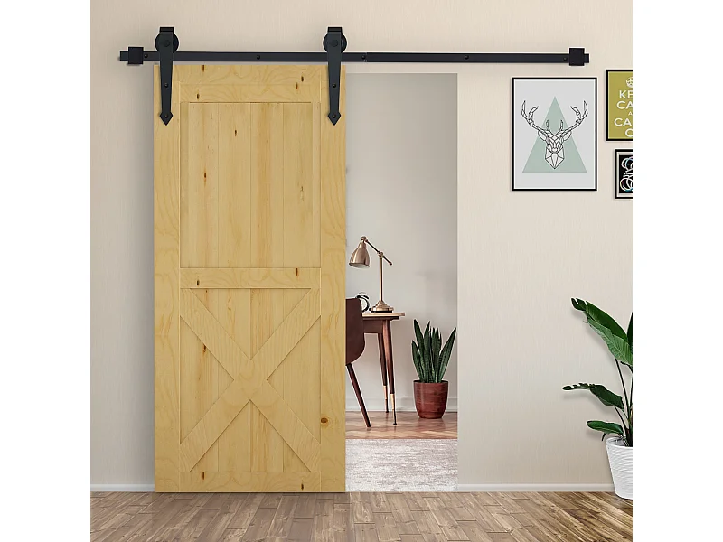 Kit per porta scorrevole stile country in acciaio nero