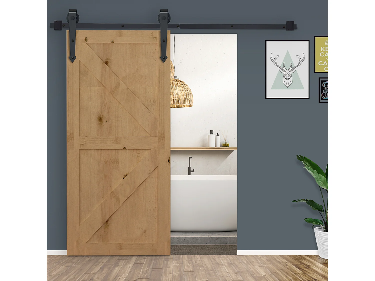 Kit per porta scorrevole stile country in acciaio nero