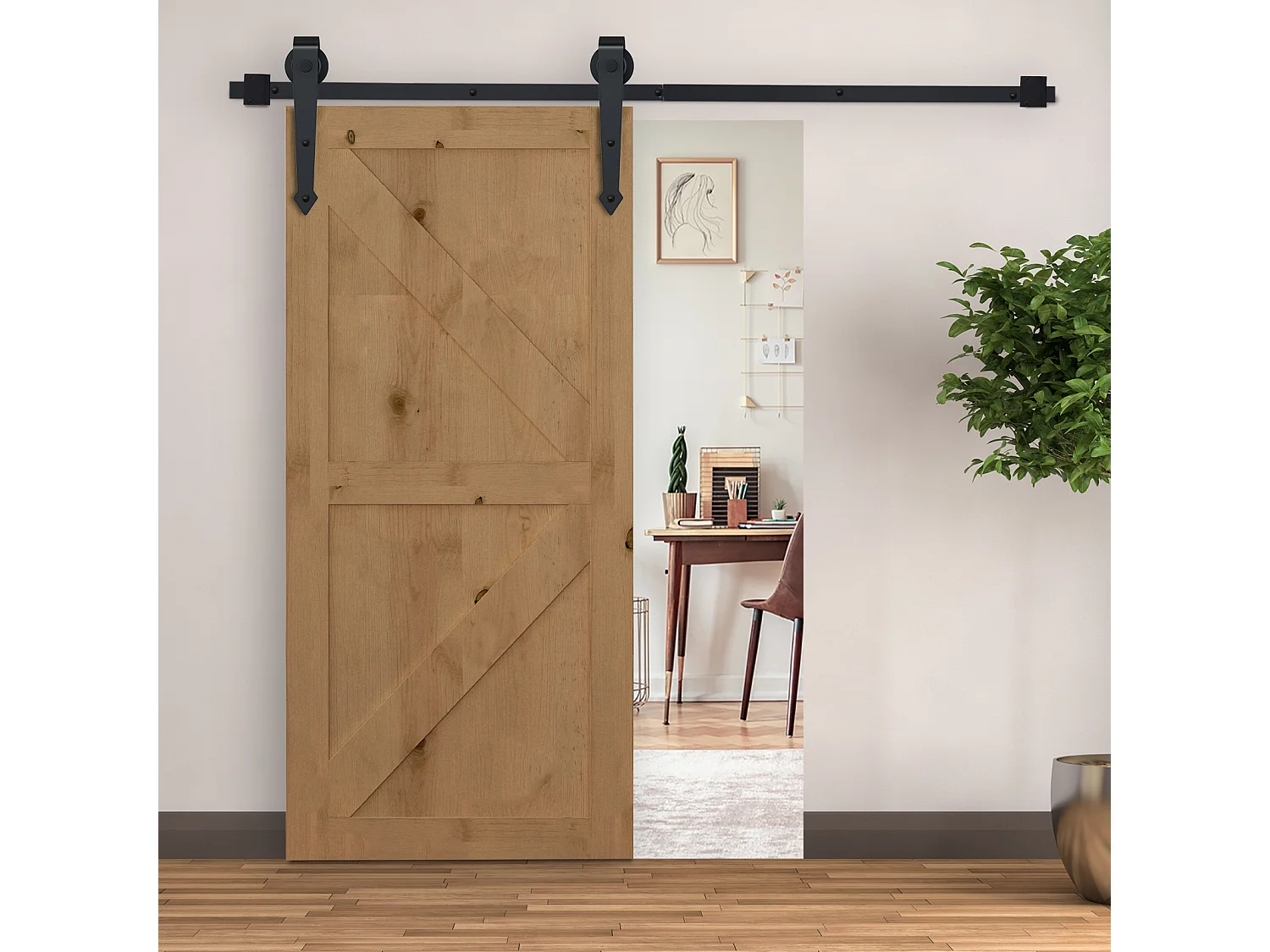 Kit per porta scorrevole stile country in acciaio nero