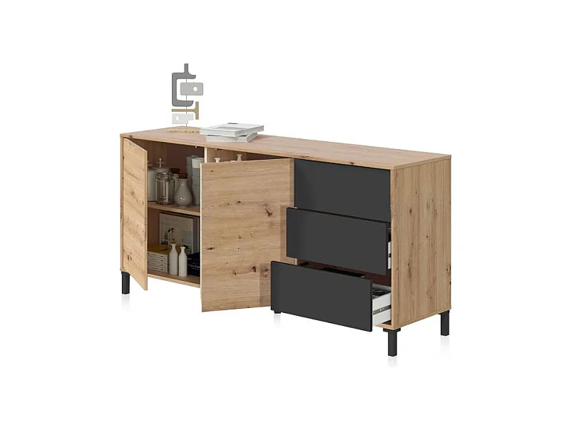 Aparador Lea Gris Antracita - Roble Nodi