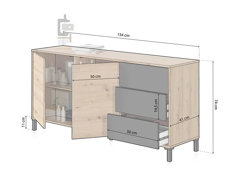 Aparador Lea Gris Antracita - Roble Nodi